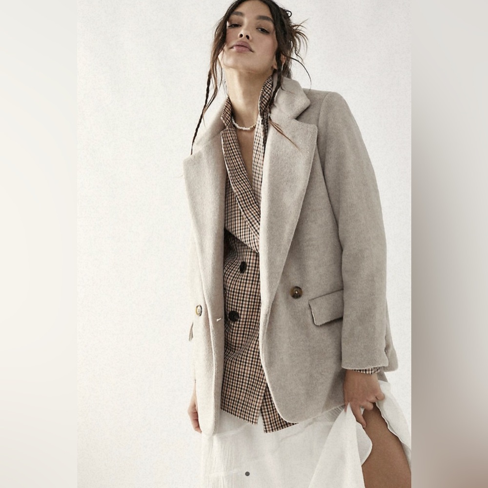 NWOT Free People Mari Solid Textured Double Breasted Blazer Light Coffee